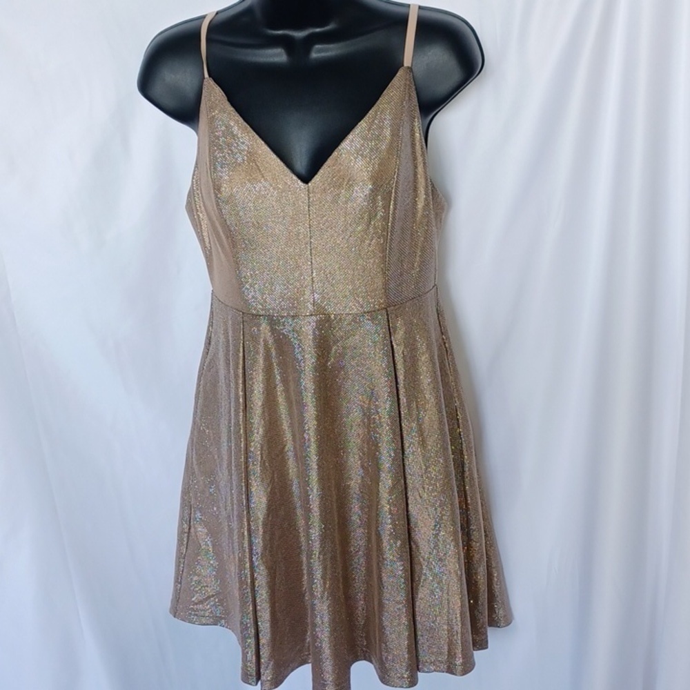 LULUS Keeps Getting Better Gold Metallic Skater Dress Size M